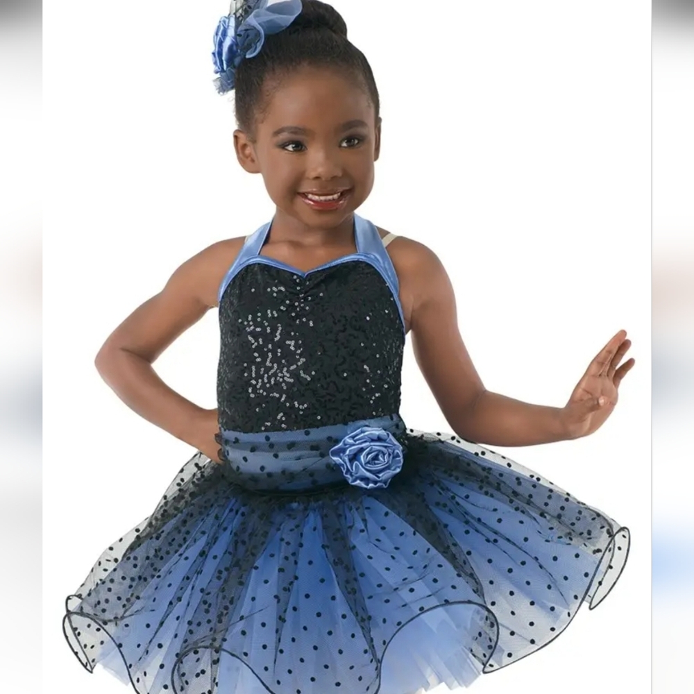 Weissman Blue and Black Sequin Tutu with Rose Accent